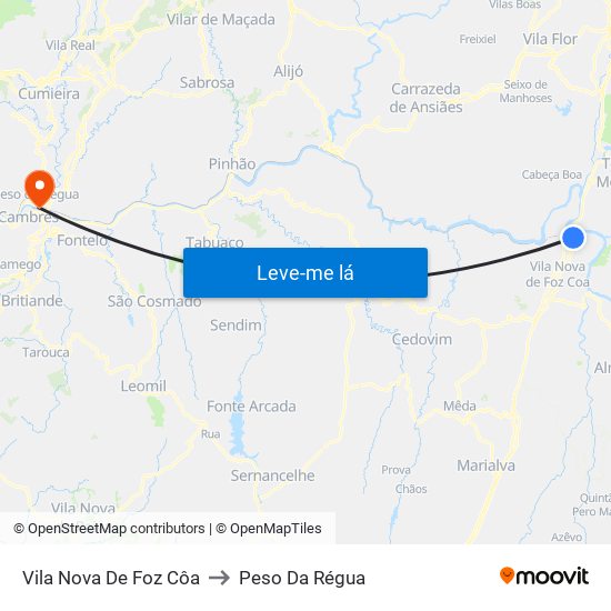 Vila Nova De Foz Côa to Peso Da Régua map