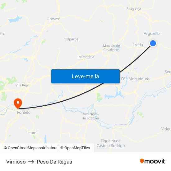 Vimioso to Peso Da Régua map