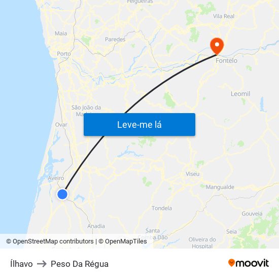 Ílhavo to Peso Da Régua map