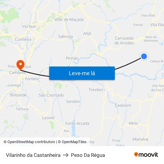 Vilarinho da Castanheira to Peso Da Régua map