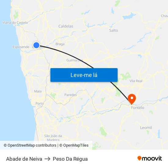 Abade de Neiva to Peso Da Régua map