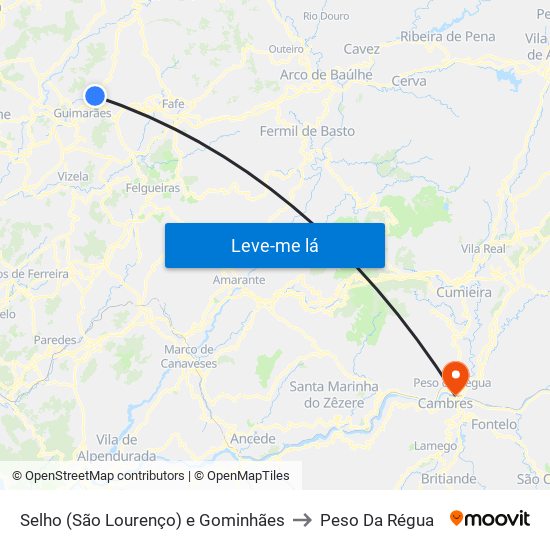 Selho (São Lourenço) e Gominhães to Peso Da Régua map