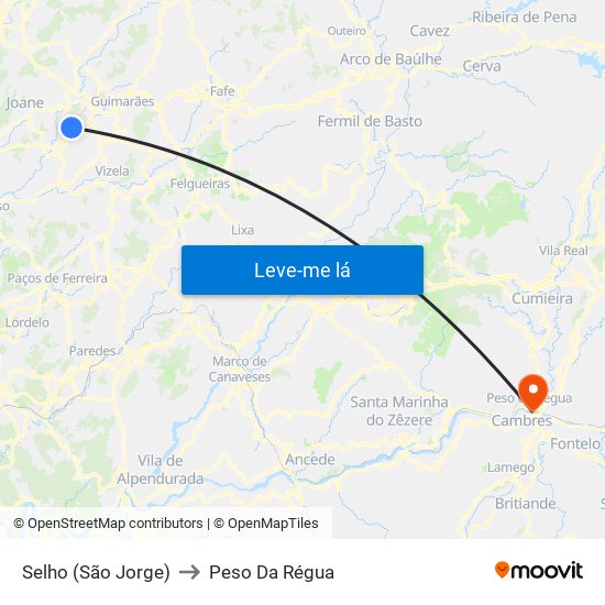 Selho (São Jorge) to Peso Da Régua map