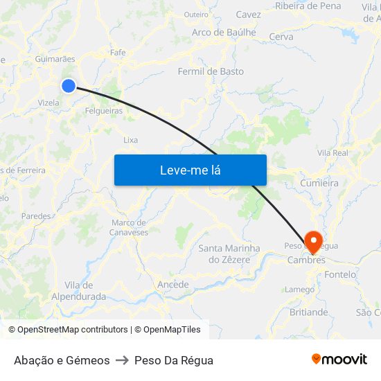 Abação e Gémeos to Peso Da Régua map