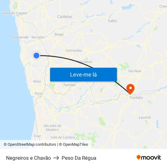 Negreiros e Chavão to Peso Da Régua map