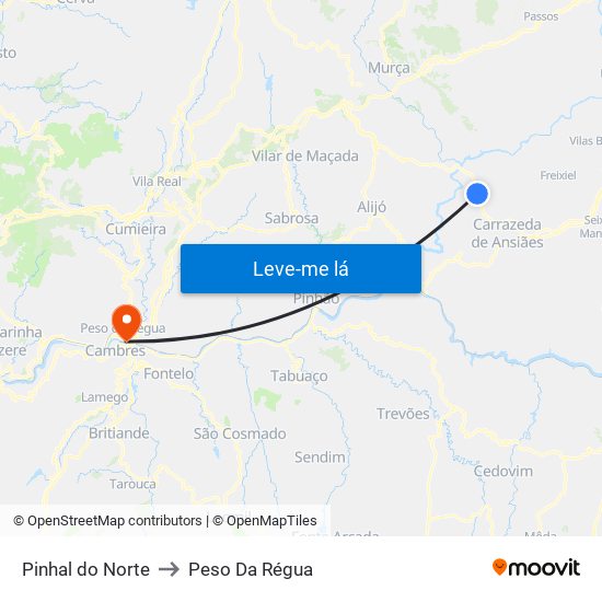 Pinhal do Norte to Peso Da Régua map