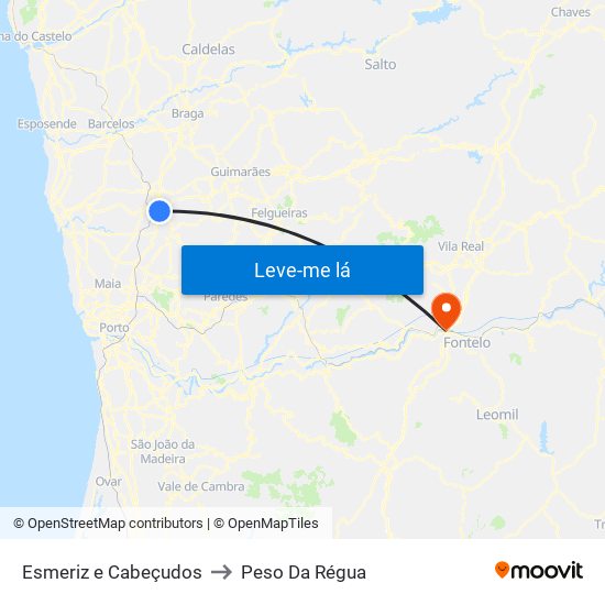 Esmeriz e Cabeçudos to Peso Da Régua map