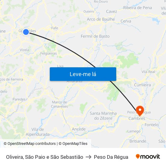 Oliveira, São Paio e São Sebastião to Peso Da Régua map