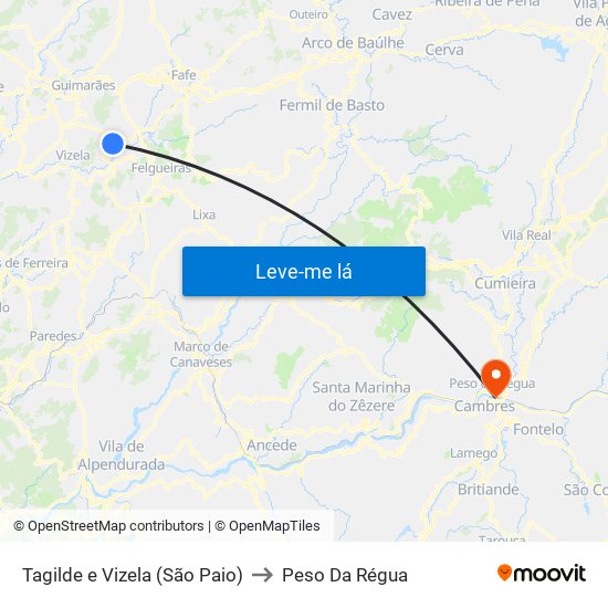 Tagilde e Vizela (São Paio) to Peso Da Régua map