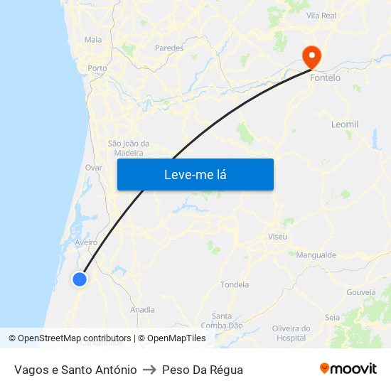 Vagos e Santo António to Peso Da Régua map