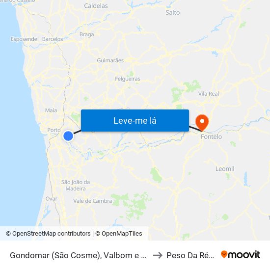 Gondomar (São Cosme), Valbom e Jovim to Peso Da Régua map