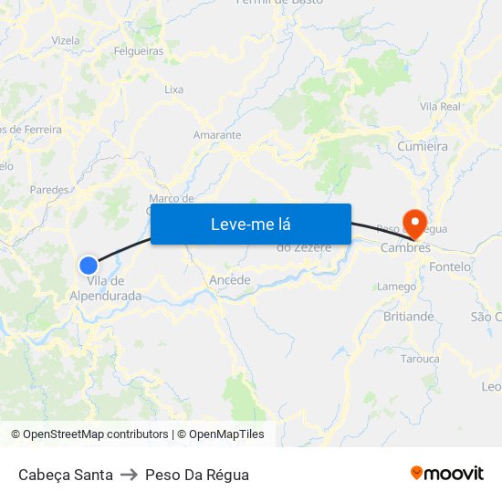 Cabeça Santa to Peso Da Régua map