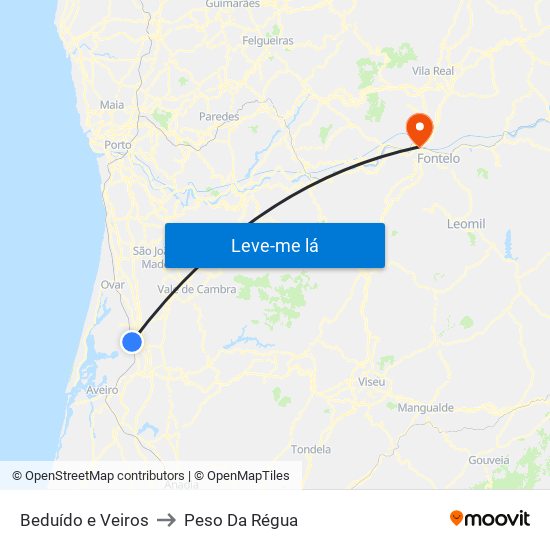 Beduído e Veiros to Peso Da Régua map