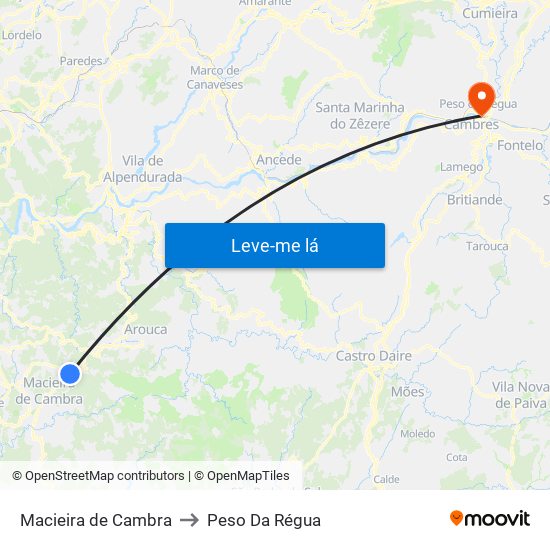 Macieira de Cambra to Peso Da Régua map