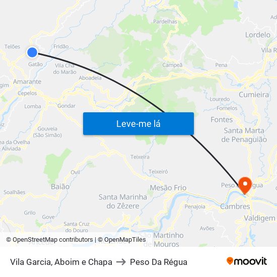 Vila Garcia, Aboim e Chapa to Peso Da Régua map