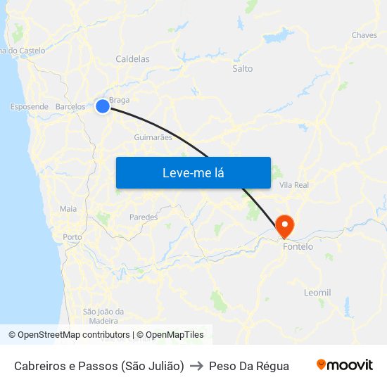 Cabreiros e Passos (São Julião) to Peso Da Régua map