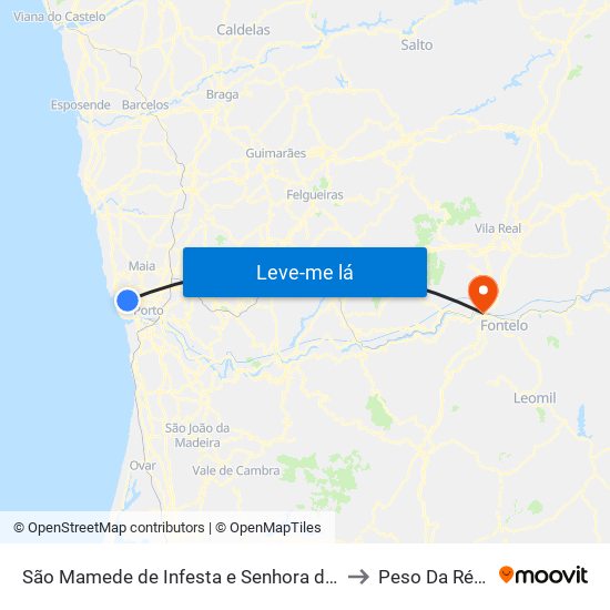 São Mamede de Infesta e Senhora da Hora to Peso Da Régua map