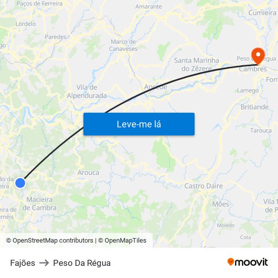 Fajões to Peso Da Régua map