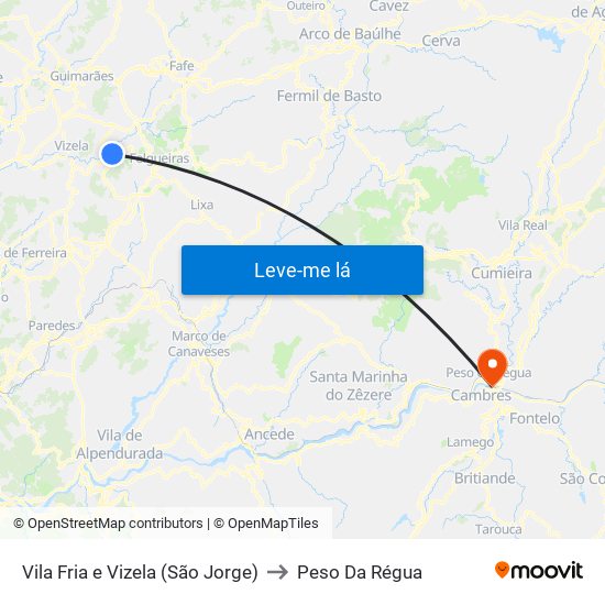 Vila Fria e Vizela (São Jorge) to Peso Da Régua map