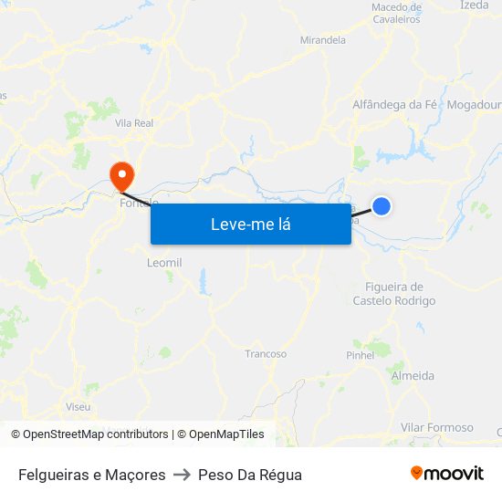 Felgueiras e Maçores to Peso Da Régua map