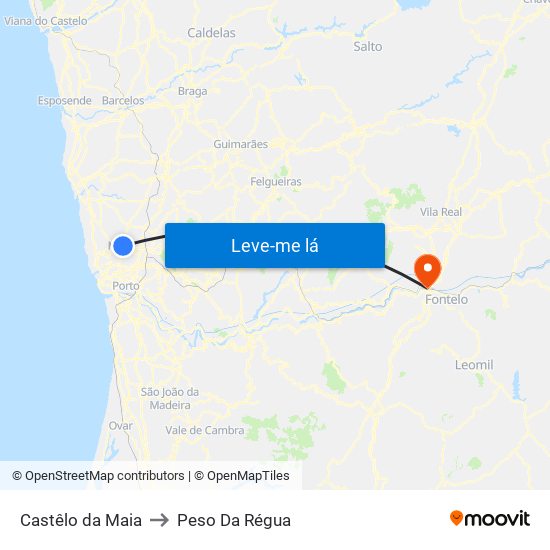 Castêlo da Maia to Peso Da Régua map