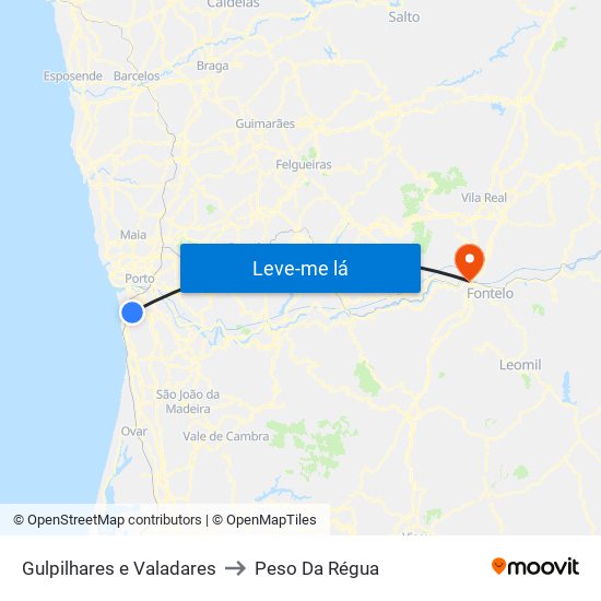 Gulpilhares e Valadares to Peso Da Régua map