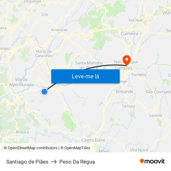 Santiago de Piães to Peso Da Régua map