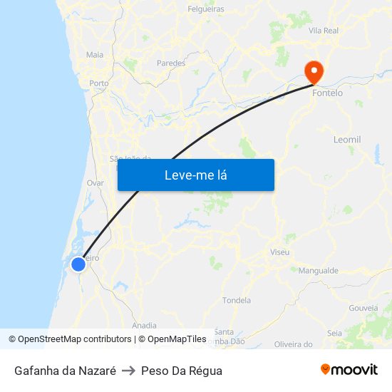 Gafanha da Nazaré to Peso Da Régua map