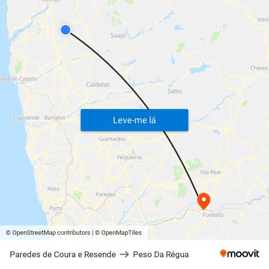 Paredes de Coura e Resende to Peso Da Régua map