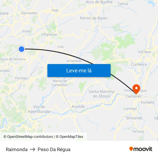 Raimonda to Peso Da Régua map