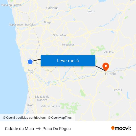 Cidade da Maia to Peso Da Régua map