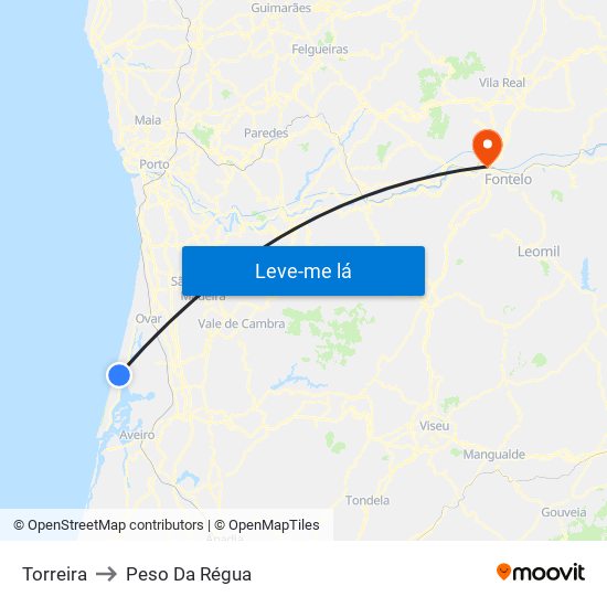 Torreira to Peso Da Régua map