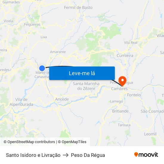 Santo Isidoro e Livração to Peso Da Régua map