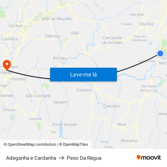 Adeganha e Cardanha to Peso Da Régua map