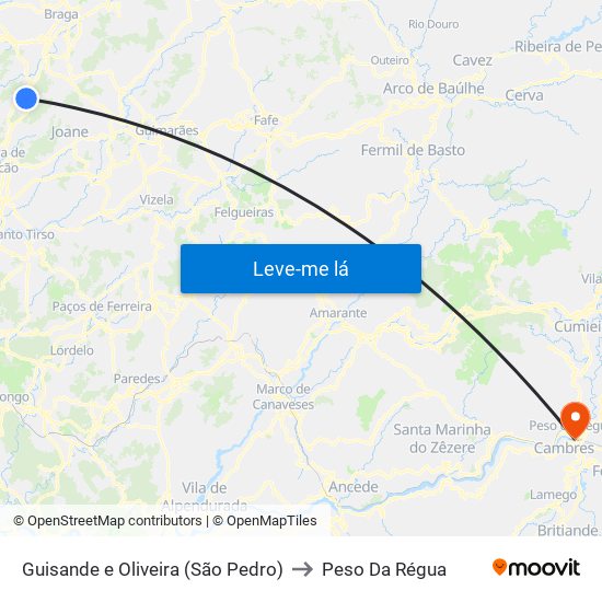 Guisande e Oliveira (São Pedro) to Peso Da Régua map