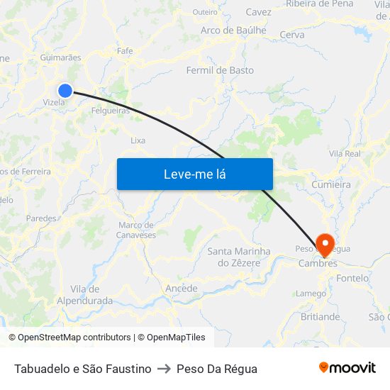 Tabuadelo e São Faustino to Peso Da Régua map