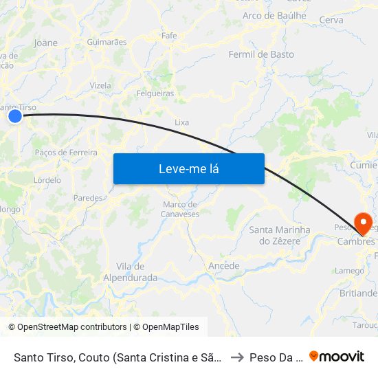 Santo Tirso, Couto (Santa Cristina e São Miguel) e Burgães to Peso Da Régua map