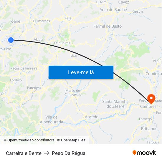 Carreira e Bente to Peso Da Régua map