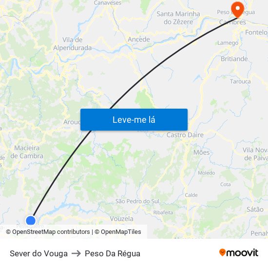 Sever do Vouga to Peso Da Régua map