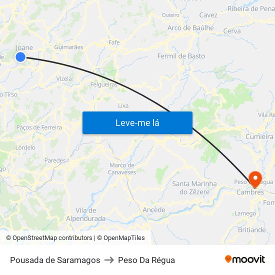 Pousada de Saramagos to Peso Da Régua map
