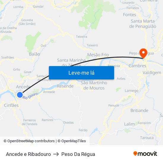 Ancede e Ribadouro to Peso Da Régua map
