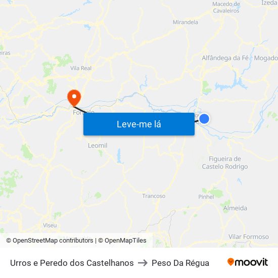 Urros e Peredo dos Castelhanos to Peso Da Régua map