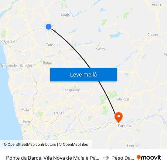 Ponte da Barca, Vila Nova de Muía e Paço Vedro de Magalhães to Peso Da Régua map