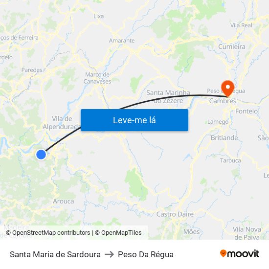 Santa Maria de Sardoura to Peso Da Régua map