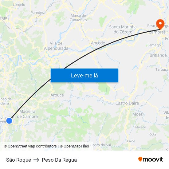 São Roque to Peso Da Régua map