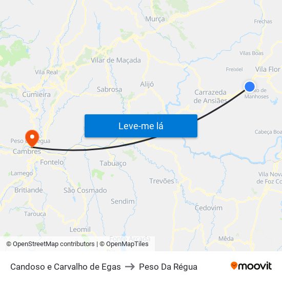 Candoso e Carvalho de Egas to Peso Da Régua map