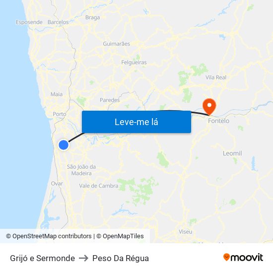 Grijó e Sermonde to Peso Da Régua map