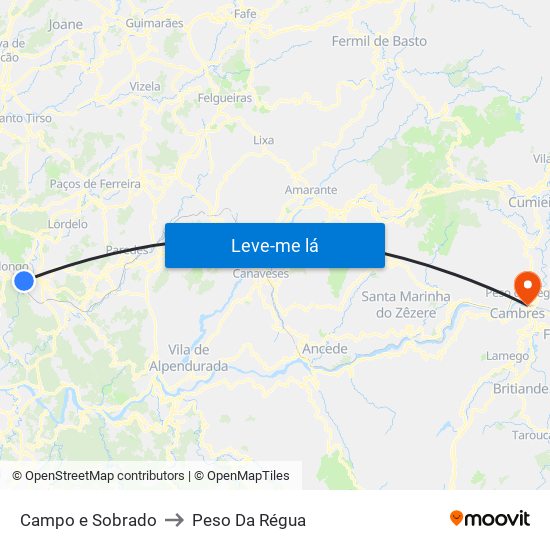 Campo e Sobrado to Peso Da Régua map