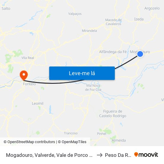 Mogadouro, Valverde, Vale de Porco e Vilar de Rei to Peso Da Régua map