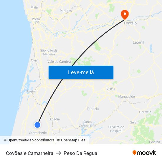 Covões e Camarneira to Peso Da Régua map